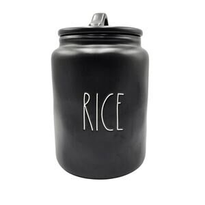 Rae Dunn Artisan Collection by Magenta "RICE" Matte Black Ceramic Canister Jar